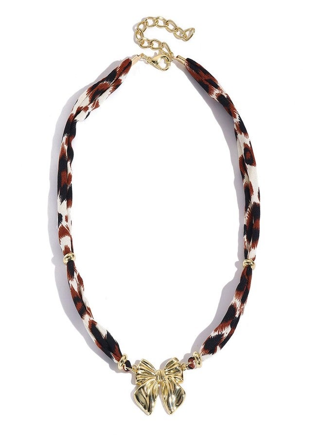 TACBSP Scarf Necklace with Charm for Women Leopard Scarf Charm Necklace Vintage Bow Heart Cross Leopard Necklaces Boho Layered Pearl Coin Necklaces Summer Jewelry Gift (D) - Image 1